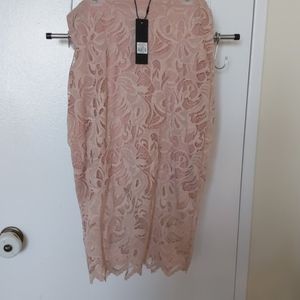 Pink lace overlay pencil skirt